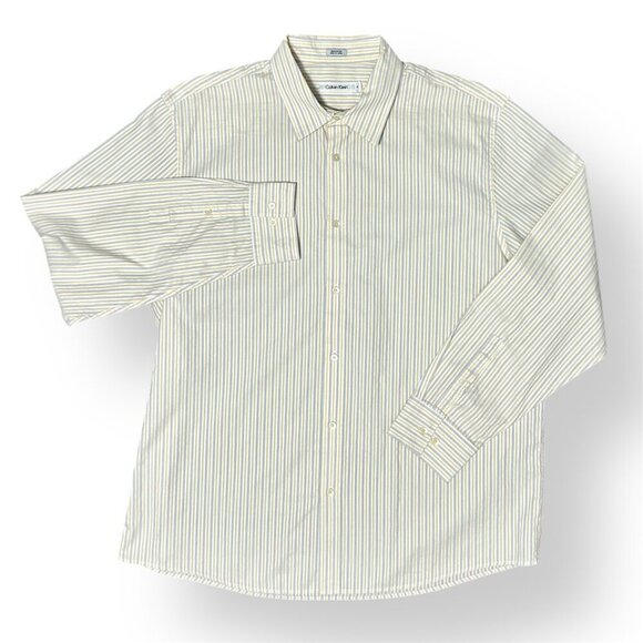Calvin Klein Yellow Gray Striped Cotton Button Up Shirt Classic Career Preppy XL - Picture 5 of 9